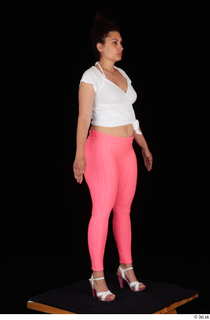  Leticia casual dressed pink leggings standing white sandals white t shirt whole body 0008.jpg